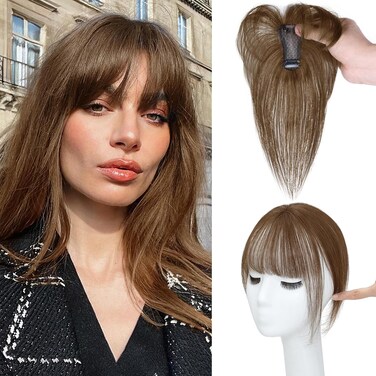 NAYOO Bangs Hair Clip 100% Real Human Hair Toppers 360&deg;3D Cover Clip in Bangs Hair pieces Wispy Bangs for Women Hair Extensions Clip on French Bangs for Daily Wear（Brown）