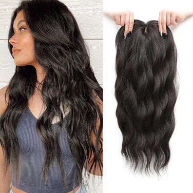Hair Toppers for Women 20inch Wavy Hair Toppers for Women Toppers Hair Pieces for Women with Thinning Hair Ombre Highlight Synthetic Wig Clip In Hair Topper Wiglets with Fringe Bang Add Hair Volume