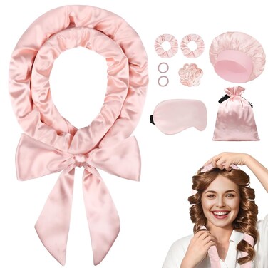 Heatless Curls Overnight Hair Curlers to Sleep in, Satin Heatless Curling Set - No Heat Curls Overnight Curls, Hair Curlers No Heat Curlers, Heatless Waves for Long Hair Volume (Blush Pink)