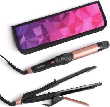 AmoVee Travel Curling Iron, Hair Straightener and Curler in One, Flat Iron Curling Iron in One, Dual Voltage Europe Travel Essentials for Women(Black)