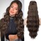 NOSTALGIA Curly Drawstring Ponytail Extension Dark Brown Long Curly Wavy Pony Tails 26 Inch Synthetic Ponytail Hairpiece for Women Daily Use