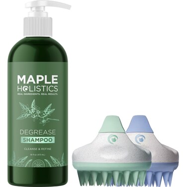 Extra Clarifying Shampoo and Scalp Scrubbers - Sulfate Free Cleansing Shampoo for Oily Hair Care with Hair Shampoo Brush and Scalp Exfoliators Made with Recycled Wheat Straw and Soft Silicone 16oz