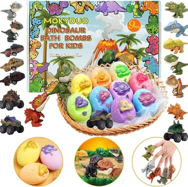 Dinosaur Bath Bombs for Kids with Surprise Toys,9 Pack Kids Bath Bombs with Dinosaur Bath Toys Inside, Handmade Bubble Bath Fizzy Balls, Ideal Birthday,Christmas,Children's Day Gift for Girls Boys