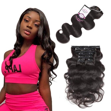 Human Hair Clip In Extensions for Black Women, Body Wave Extensiones De Cabello Natural Clip, 18 Inch Hair Clip Ins for Black Women Human Hair, Seamless Clip In Hair Extensions Human Hair