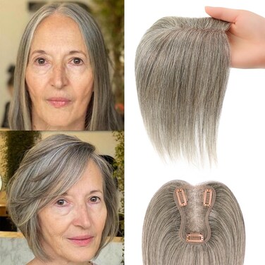 Hair Toppers for Women Ash Blonde Grey Human Hair Toppers 10 inch Hair Toppers for Women Real Human Hair Grey Hair Topper for Women Short Hair Toppers Remy Hair Grey