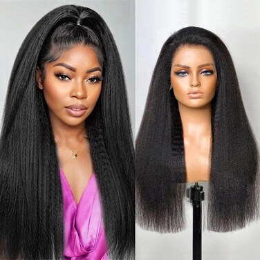 Kinky Straight Wig 13x6 Lace Front Wigs Human Hair 20 Inch Yaki Straight Human Hair Wig 200% Density Lace Front Human Hair Wigs for Black Women