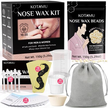 KOTAMU Nose Wax Kit for Men &amp; Women, 20-30 Uses Nose Hair Wax Kit, 150g Coconut Nose Wax Beads for Sensitive Delicate Skin Ear Hair Removal, at Home Nostril Waxing Kit With 95 Wax Accessories