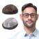 Lordhair Toupee for Men with 100% Human Hair, 0.08mm Natural Skin Hair Pieces Replacement for Men Base Size 8x10 inch Mens Toupee V-looped Hair System Medium Bark Brown Mixed 10% Gray Hair #410