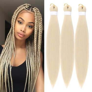 Braiding Hair Pre Stretched for Women Hair Extensions Box Braids Soft Synthetic Knotless Yaki Texture Hot Water Setting Braid Blonde 613 (26inch 3Packs)