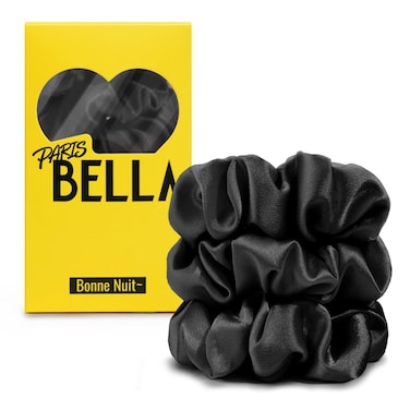 PARISBELLA NO DAMAGE Silk Scrunchies For Hair Sleep, Satin Hair Ties for Women and Girls, Classic Black, Pack of 3