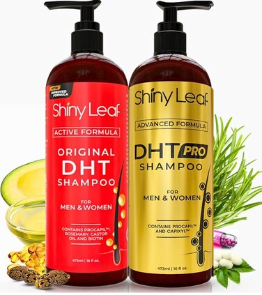 Shiny Leaf DHT Pro Shampoo and DHT Original Shampoo - Anti-Hair Loss Shampoo With Biotin, for Men &amp; Women with Procapil and Capyxil DHT Blockers, 2 x 16 oz