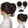 SARLA 2PCS Messy Bun Hair Pieces Detachable Claw Clip Wavy Curly Synthetic Hairpieces Fake Scrunchies Updo Ponytail Extension for Women Dark Brown