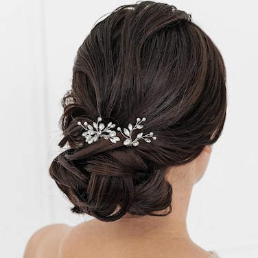 SWEETV Crystal Bridal Hair Clips, 2pcs Handmade Rhinestone Bridal Hair Pins Set for Women, Girls, Bridesmaids, Wedding Hair Accessories