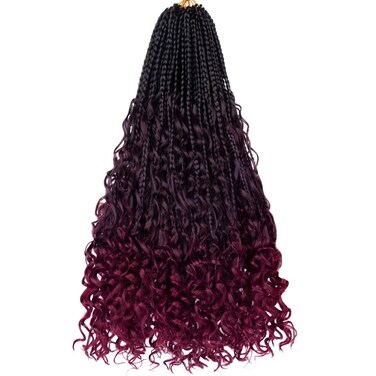 Beverlee 18 Inch Boho Box Braids 8 Packs Goddess Box Braids Crochet Hair Bohemian Hippie Braids Braiding Hair Box Braids with Curly Ends Messy Pre-looped Synthetic Crochet Hair for Women 128 Strands