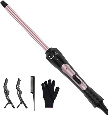 3/8 Inch Curling Iron, Small Curling Wand for Short &amp; Long Hair, Ceramic Wand Curling Iron with 2 Temperature, Instant Heat Up, Include Heat Protective Glove &amp; 2 Clips