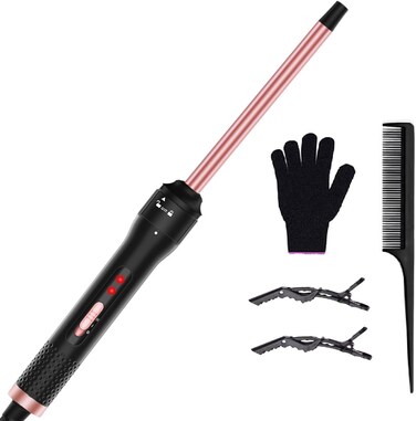 Professional 1/2 Inch Curling Iron, Tiny Curling Wand for Short &amp; Long Hair, Small Ceramic Barrel Curling Iron Wand with 2 Temperature, Include Heat Protective Glove &amp; 2 Clips