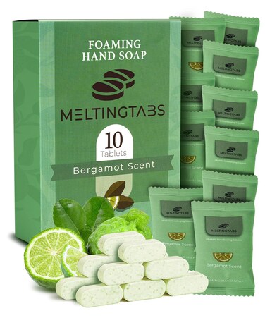 Foaming Hand Soap Refill Tablets - Bergamot Scent - Hand Wash Concentrate, Portable 10-Pack Travel Tablets