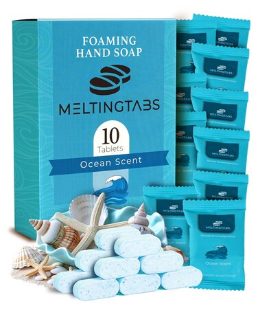 Foaming Hand Soap Refill Tablets - Ocean Scent - Hand Wash Concentrate, Portable and Moisturizing, 10 Pack Travel Refill Tablets