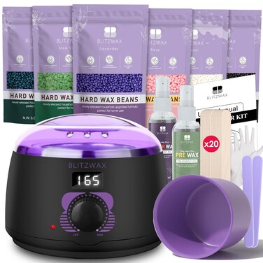 BLITZWAX Wax Hair Removal Kit for Women Men Waxing Warmer for Sensitive Skin, Brazilian, Facial, Body and Eyebrow Digital Wax Machine with 6 Wax Beads for Home/Salon/Beginners