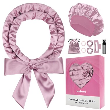 weiwei Satin Heatless Curlers Hair Curler, Heatless Curls Overnight Hair Curlers to Sleep In Overnight Curls Headband, 70" Hair Curlers No Heat, 9 Pcs Satin Curling Set for Women Long Hair