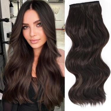 Invisible Wire Clip Hair Extensions: Transparent Wire Adjustable Size 4 Secure Clips Long Extension Secret Hairpiece 20 Inch Dark Brown for Women