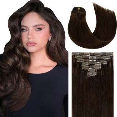 Lacer Clip in Hair Extensions Real Human Hair, Warm Dark Brown 120g 7pcs 16 Inch Real Human Hair Extensions Clip in Straight Remy Hair Extensions for Women