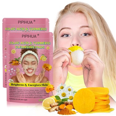 Turmeric Kojic Acid Cleansing Pads: Turmeric Cleansing Pads for Dark Spots - Turmeric Exfoliating Face Scrub Pads for Face and Body (80PCS)