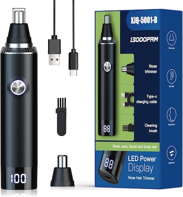 Nose Hair Trimmer with LED Display for Men Women,Painless USB Rechargeable Eyebrow &amp; Facial &amp; Ear Hair Trimmer Clipper,Professional IPX7 Waterproof Dual Edge Blades 13500 RPM