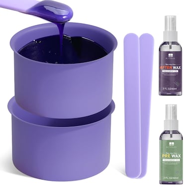 BLITZWAX 2 Silicone Wax Pot Liners for Hair Removal Purple Wax Warmer Bowls and Wax Sticks Kit for Women Men Body Waxing, Reusable Waxing Accessories Compatible with 16 oz Waxing Kit - Easy to Clean