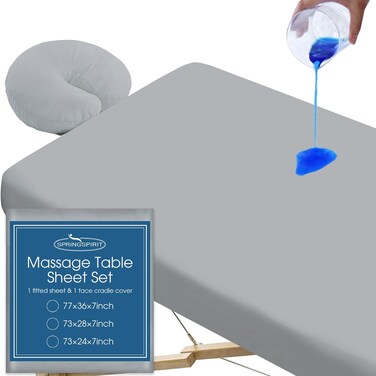 Waterproof Massage Table Sheets, Massage Table Cover Set 2- Piece Include Massage Fitted Sheet and Face Cradle Cover Ultra Soft &amp; Skin-friendly Fit Massage Table &amp; Facial Bed, Grey, 36&times;77&times;7