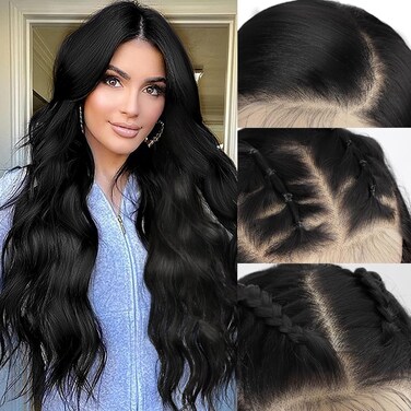 SUKRI Black Synthetic Lace Front Wig 13&times;4 HD Lace Wave Wig 26 Inch Long Wavy Wig with Baby Hair Synthetic Lace Front Wig for Women Daily Party Use