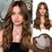 Hair Toppers for Women with Thinning Hair 18 Inch Chestnut Brown Wavy Toppers Hair Pieces for Women 6 * 6 Inch Large Base Synthetic Hair Topper with Bangs Clip In Hair Toppers