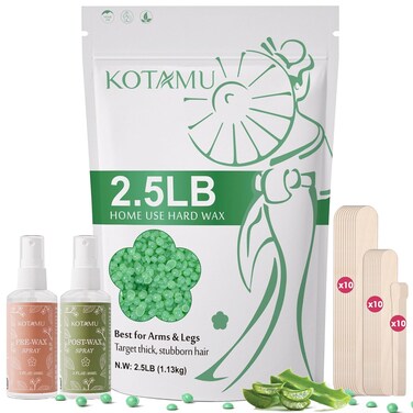 KOTAMU Waxing Beads for Women &amp; Men, 2.5lb Hard Wax Beads for Hair Removal, Aloe Vera Wax Beans Bulk with 30 Wax Sticks Suitable for Sensitive Skin,Arm,Leg,Thick,Stubborn Hair,Home &amp; Salon Waxing