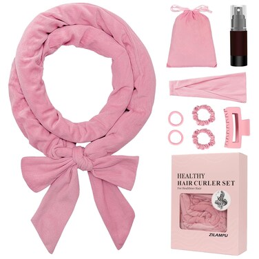ZILAMPU No Heat Overnight Hair Curler Wrap - 70" Long Velour Lazy Curls Roller Headband for Long Hair to Sleep In for Women and Girls