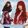 Red Wig With Bangs Long Red Culry Wavy Women's Wig Natural Looking Heat Resistant Bangs Wig for Daily Cosplay Halloween Party Use (Red,26 Inches)