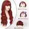Red Wig With Bangs Long Red Culry Wavy Women's Wig Natural Looking Heat Resistant Bangs Wig for Daily Cosplay Halloween Party Use (Red,26 Inches)
