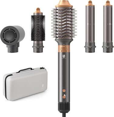 Hair Dryer Brush, webeauty 5 in 1 Professional Hot Air Styling, High-Speed Negative Ionic Hair Dryer Fast Drying, Multi Hair Styler with Air Curling Iron, Volumizing, with Carrying Case (Grey Gold)