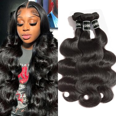 ASHINE Human Hair Bundles Body Wave Straight, Unprocessed Cambodian Raw Hair Bundles for Women Natural Black 16 18 20 Inch, Keep Soft and Silky After Multiple Washes