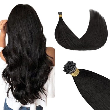 GOO GOO I Tip Hair Extensions Real Human Hair, 20inch 50g 50S, Cold Fusion I Tip Hair Extensions, Invisible Remy Hair Extensions, 1B Natural black