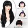 Long Black Wig with Bangs for Women Curly Wavy Bangs Wig Heat Resistant Synthetic Natural Black Wigs for Daily Party Use (Black,26 Inches)
