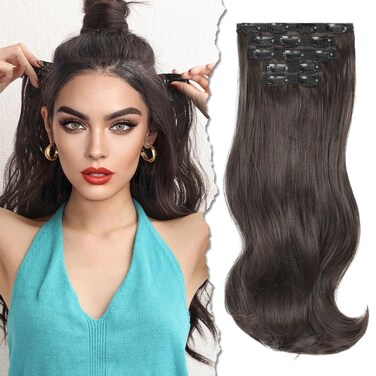 Clip in Hair Extensions 5PCS Dark Brown Hair Extensions for Women 20 Inch Long Wavy Synthetic Hair Extension Invisible Lace Weft Natural Soft Hairpieces (Dark Brown)