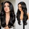 KOME Black Synthetic Lace Front Wig,13&times;4 HD Lace Body Wave Pre Plucked Glueless Wigs for Women Daily Use 26IN