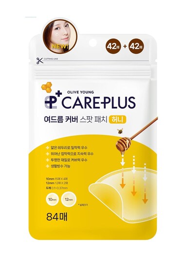 OLIVE YOUNG Care Plus Honey Scar Cover Korean Spot Pimple Patches 1PACK (84Count)   Hydrocolloid Patch, Spot Stickers for Acne Pimple and Zits, Contains Manuka Honey