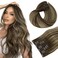 HOTBANANA Human Hair Clip in Hair Extensions, Balayage Chocolate Brown with Honey Blonde 120g Clip in Hair Extensions Real Human Hair Straight Remy Hair Clip Ins Dark Roots Ombre 16 Inch 7pcs