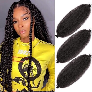 Afro Twist Hair 24 Inch 3 Packs Pre Fluffed Afro Springy Twist Hair Pre Stretched Wrapping Hair for Soft Locs Hair Extension for Marley Twist Hair(24 Inch,3Pack,2#)