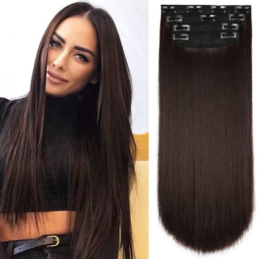 4Pcs Hair Extensions Clip in Brown Black Clip in Hair Extensions for Women Straight Hair Extensions Long 20 Inches(4pcs, 20Inch, 4#)