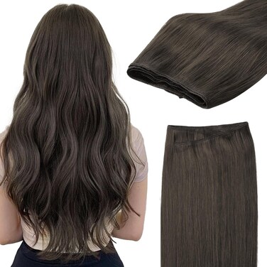 GOO GOO Sew in Hair Extensions Real Human Hair, Weft Hair Extensions Human Hair, 1C Mocha Brown 24inch 120g, Weft Bundles Straight Silky Remy Hair