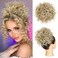 Lommel Messy Hair Bun Hair Piece,Drawstring Loose Curly Hair Buns Scrunchies Natural Soft Ponytail Thick Updo Fake Hairpiece Bun for Women Daily Use(Honey Blonde Ombre Platinum Highlights)
