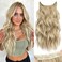KooKaStyle Invisible Wire Hair Extensions with Transparent Wire Adjustable Size 4 Secure Clips Long Wavy Curly Secret Synthetic Hairpieces for Women (20 Inch, Light Brown mix Highlight Blonde)
