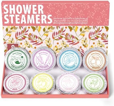 Shower Steamers Aromatherapy - Christmas Gifts for women, 8 Pack Pure Essential Oil Shower Bombs for Home Spa Bath Self Care, Lavender Stress Relief and Relaxation Gifts for Her Stocking Stuffers Pink